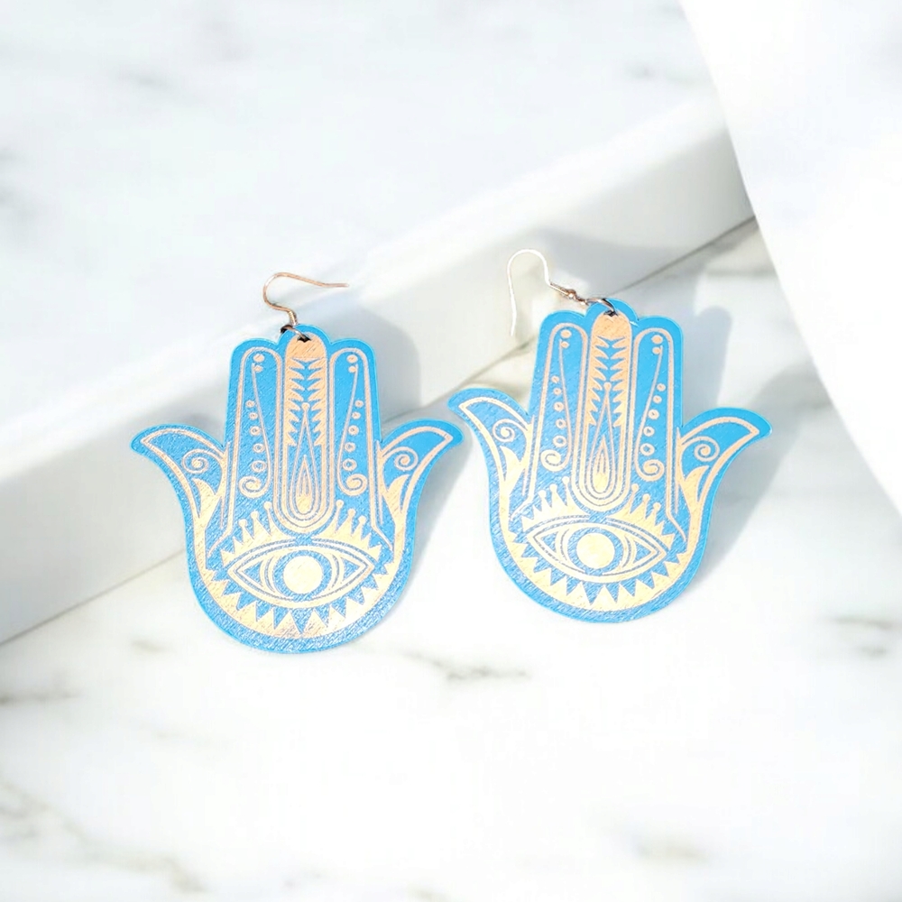 Blue and Gold Hamsa Earrings